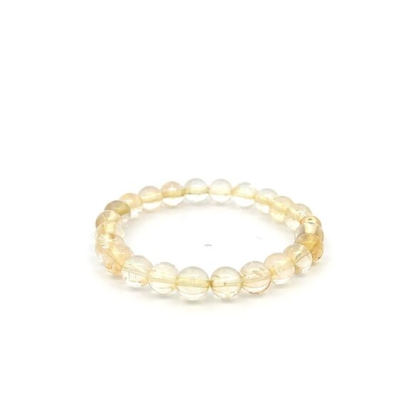 Natural Citrine Gemstones 6mm Stretchable Bracelet 18k Gold Bead Charm - Picture 4 of 5